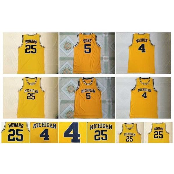 Gla Hochwertiges Michigan Wolverines 5 Jalen Rose-Trikot 25 Dwight Howard-Trikot 4 Chris Webber University Herren-College-Basketball-Trikots