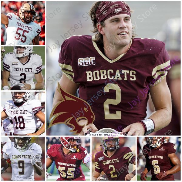 Camisas de futebol Texas State Bobcats Camisa de futebol NCAA College Layne Hatcher Hill Ashtyn Hawkins Sione Tupou Rodgers Bell Morris Harris Brown Ortega-Jones