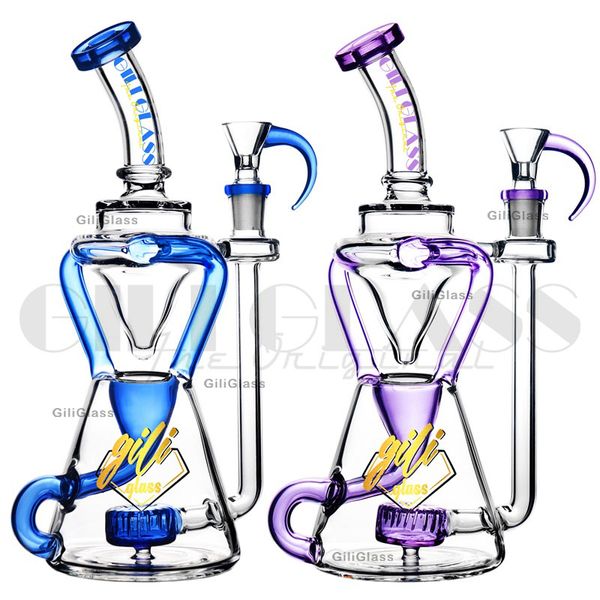 Pipa ad acqua Recycler da 10 pollici GiliGlass Dab Rig hookha Bong in vetro Piattaforme petrolifere Filtro spesso e pesante che ricicla la pipa con ciotola e chiodo al quarzo