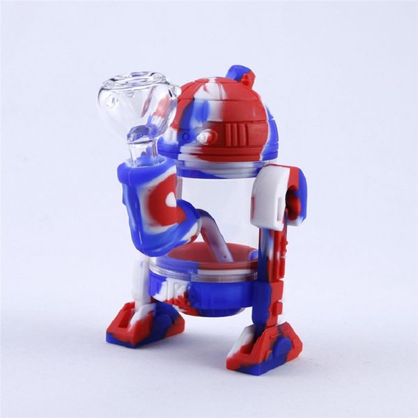 Pipa da fumo Robot Design Smoke Bong con pipa ad acqua in vetro Mini Bong Bubbler