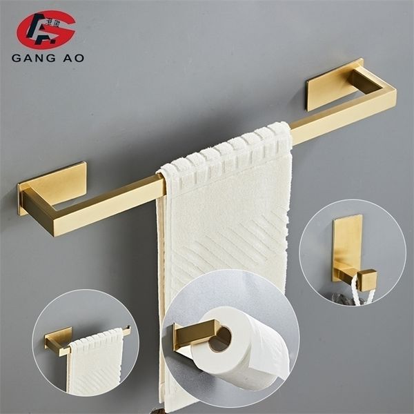 Portasciugamani Gold Set ferramenta per bagno Portarotolo Appendiabiti Bar Accessori in acciaio inossidabile senza chiodi 220924