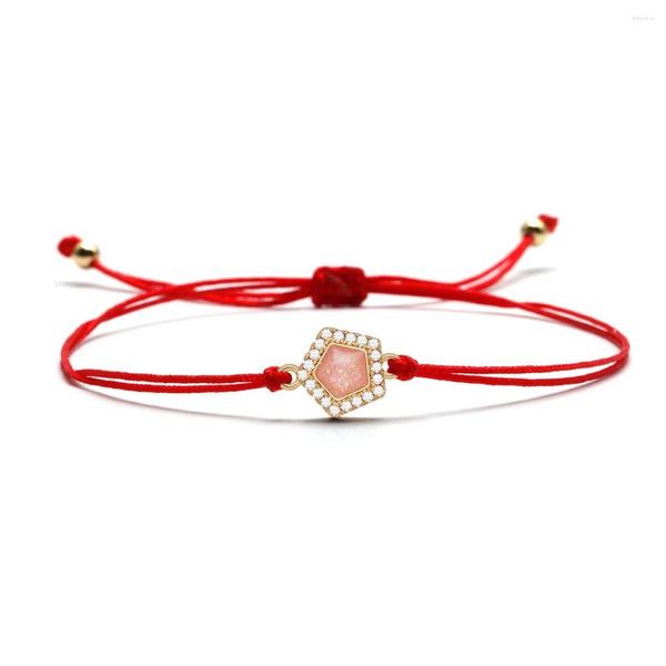 Charm-Armbänder, trendige Lünette, Zirkon, 7 Stil, eleganter synthetischer Opal, niedliches fünfeckiges Armband, passend für Frauen, geflochtenes rotes/schwarzes Seil, Schmuck, Geschenk