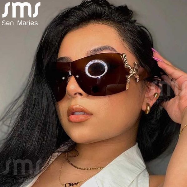 Óculos de sol 2022 Y2K One Piece Oversized Sunglasses Women Brand Designer Wrap Around Sun Glasses Men UV400 Fashion Eyewear Shades T220924