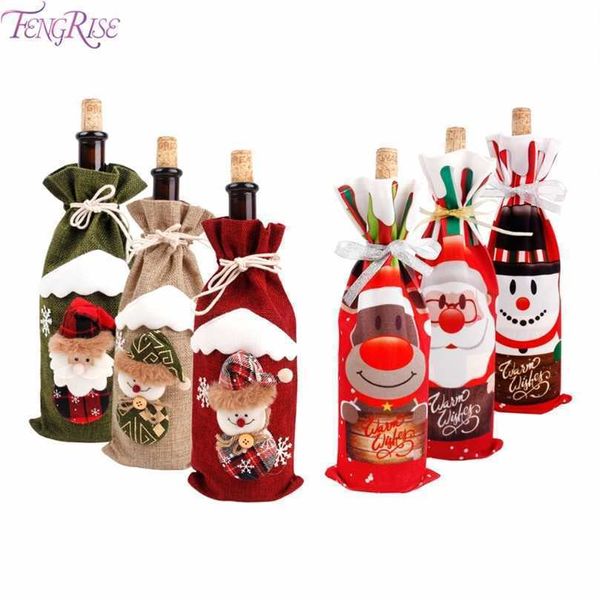 Decorações de Natal Fengrise Christmas Wine Bottle Decoration Papai Noel Capa de garrafa de garrafa de Natal Presente Titulares de Presente de Tableware de Tableware 220926