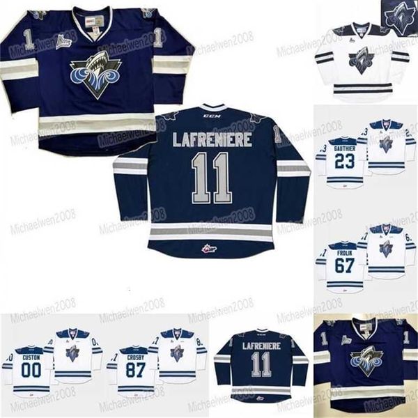 Gla Mitness Rimouski Oceanic хоккейные майки 11 Alexis Lafreniere 23 Frederik Gauthier 67 Michael Frolik 87 Sidney Crosby Custom Chl White Navy Blue