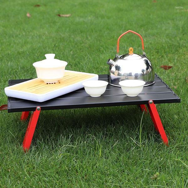 Camp Furniture Est Tragbarer Outdoor-Camping-Klapptisch Schwarz Mini-Picknick-Grilltouren-Geschirr Ultraleichter Computerbett-Schreibtisch