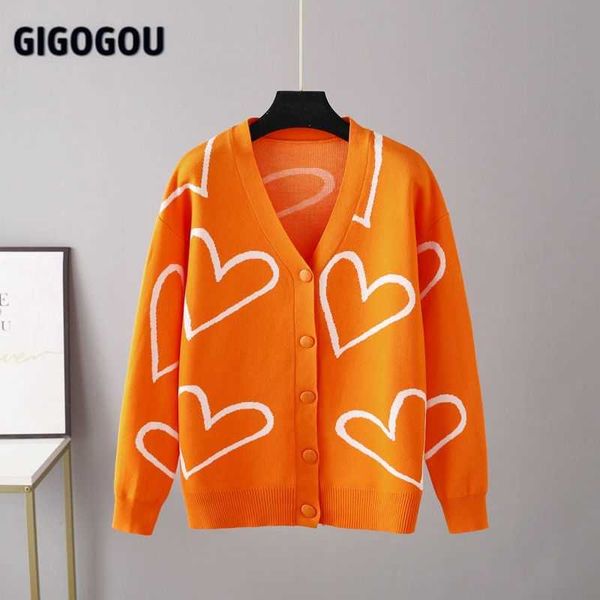 Maglioni da donna GIGOGOU a forma di cuore in maglia cardigan da donna maglione con scollo a V monopetto in maglia maglioni top autunno inverno giacca femminile cappotto allentato T220925