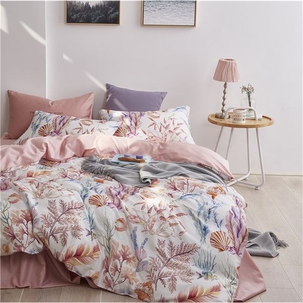 Set di biancheria da letto Set di biancheria da letto con stampa di uccelli a foglia multicolore Set di biancheria da letto di lusso in cotone egiziano Soft Queen King size Set di biancheria da letto Lenzuolo Copripiumino 220924