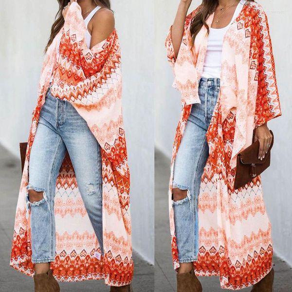 Moda feminina Fashion Fashion Kimono Cardigan Blusa Camisa Retro Chiffon Tops Long Beach Women Swimshits Concobres