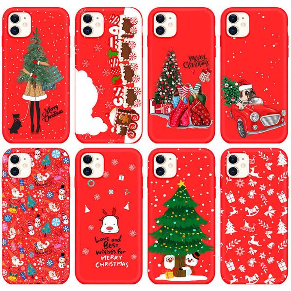 Feliz Natal Papai Noel Tree Caso para iPhone 14 Plus Pro Max Red Flexível TPU Soft Shell iPhone14 13 12 11 8 7 Festival de Natal tema fofo de moda novo ano