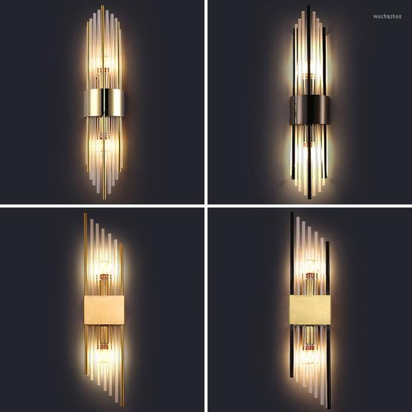 Lâmpada de parede Cristal moderno lâmpadas de aço inoxidável para quarto de cabeceira de cabeceira luminária decorativa de vidro nórdico de vidro nórdico