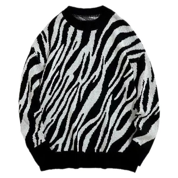 Blusas masculinas zebra suéter homens outono hip hop harajuku streetwear vintage pullover de moda solto casais de tamanho grande malha 220924