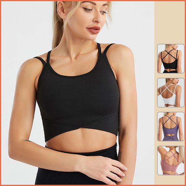 2022 Yoga Quick Dry Sling Crop Top per donna Palestra Fitness Corsa Sport senza maniche Built-in pettorale Gilet sottile T-shirt 20W122