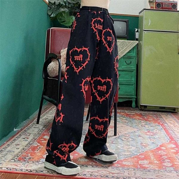 Женские брюки Capris Vintage Streetwear красивая темная любовь печатайте свободную парню. Случайные прямые брюки Женские брюки Harajuku Sweat An 220922