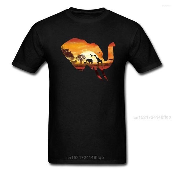 Herren-T-Shirts, O-Ausschnitt, T-Shirts, Wild-Safari-Shirt, Sonnenuntergang, Elefant, Tops, Giraffe, bedruckt, T-Shirts, Baumwollstoff, Kleidung, Freunde, Geschenke