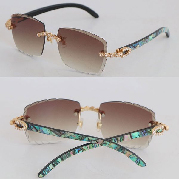 Luxury Diamond Set Glims Sunglasses Shell dentro de Buffalo Buzne Buffalo Homens 3524012 Lente esculpida Big Stones Square Sun Glasses Male e Feminino 18K Gold Tamanho 58