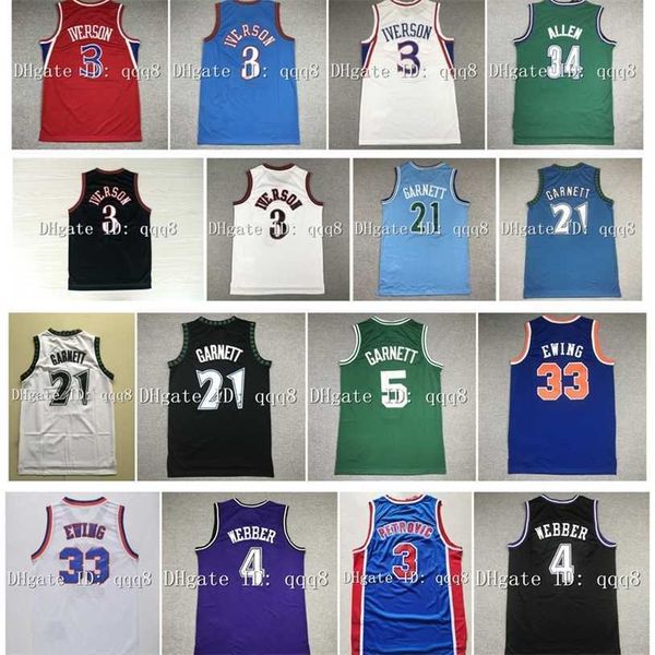 GLA Retro Allen Iverson Jersey Piston 3 Drazen Petrovic 33 Патрик Юинг Кевин 21 Гарнетт 34 Рэй Аллен Кинг 4 Крис Уэббер Бэйскетбол Баскетбол