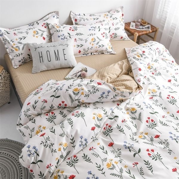 Conjuntos de roupas de cama Floral Print Burfed Bedding Sheet Shep Simples Fresh Fresh confortável capa de edredão com travesseiros de consolador de cama de cama Couette 220924