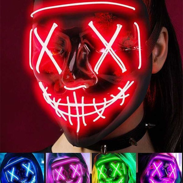 Maschere per feste Halloween Neon Led Purge Mask Masque Masquerade Maschere per feste Luce luminosa al buio Maschere divertenti Forniture per costumi cosplay 220926