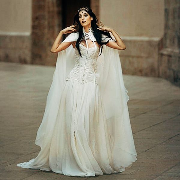 Средневековые свадебные платья A-Line Corset Vintage Victorian Bridal Howns с готической атласной маскарадными платьем из шифонового атласного маскарада из ренессанса 2022