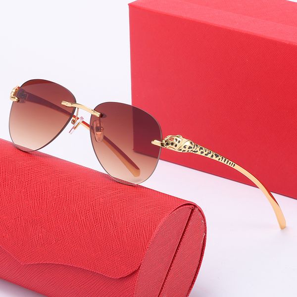 Designer-Carti-Sonnenbrille, rund, dekorative Brille, für Herren und Damen, Marke, optische Rahmen, Luxusbrille, Metalllinsen, Leopardenbeine, rahmenlose Sonnenbrille für Damen