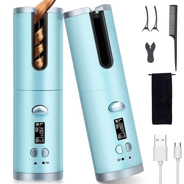 Arricciacapelli Cordless Bigodino per capelli Ferro rotante automatico Bacchetta ricaricabile wireless portatile Display LCD Ceramica 220922