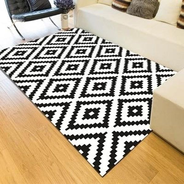 Carpetes de moda nórdica retângulo preto e branco para mesa de café mesa de café grande tapetes macios tapetes modernos quarto tapete de quarto