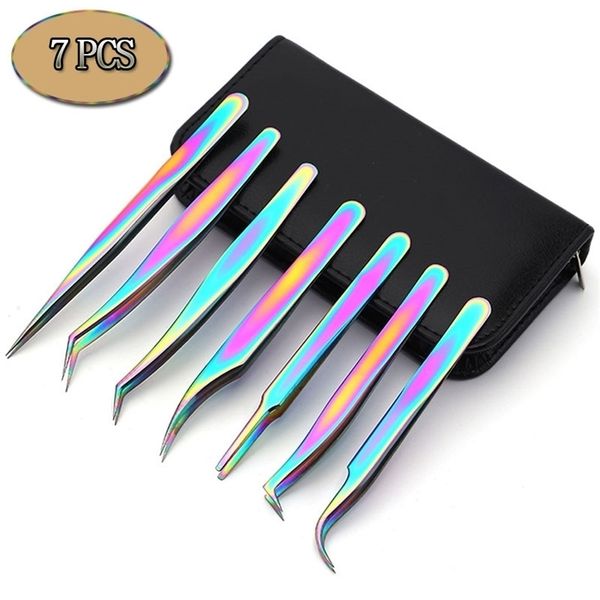 Makeup Tools 7PCS Set Wimpern Pinzette zum Platzieren falscher Wimpernverlängerung Edelstahl Wimpernzange Volumen Augenbrauen Clip Nail Art 220922