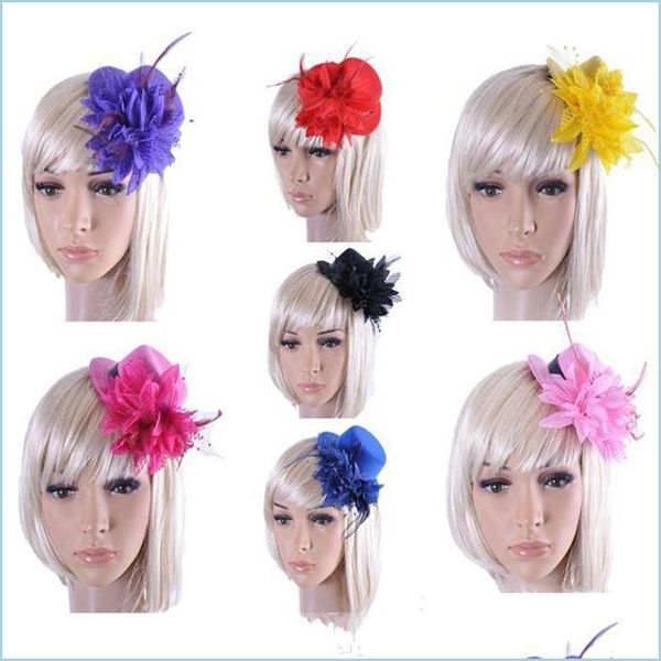 Клипы для волос Barrettes 9 цветов волос зажимы для волос Формальная шляпа цветочная сетка перо невеста.