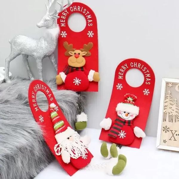 Feliz Christmas Door Hanger Pingents Knob Xmas não tecidos portas de tecido Handle Hanking Sign para festa de férias Decoração de casa JNB15836