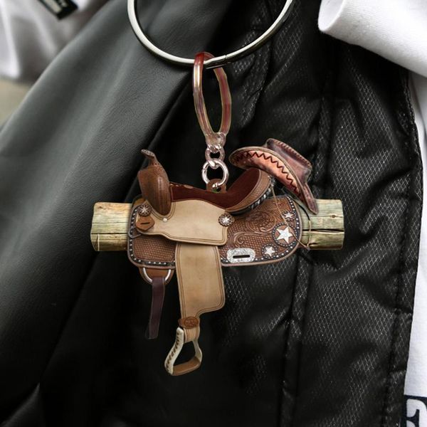 Dekorative Figuren Sattel Auto Ornament Charm Acryl Anhänger Schlüsselanhänger Behänge Pferdeliebhaber Cowboy