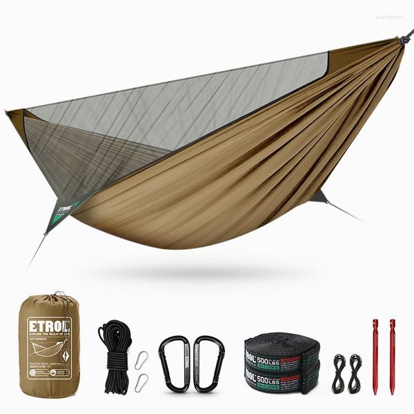 Móveis de acampamento 2 em 1 Lightwoigh Outdoor Double Travel Camping Hammock com tiras de árvore na rede de mosquito tenda de caminhada do sono de jardim