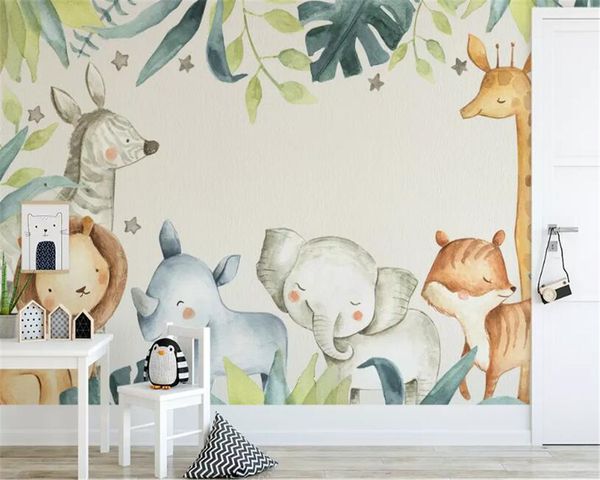 Fonds d'écran beibehang Papier peint personnalisé animal de bande dessinée moderne girafe tropicale plante aquarelle mur de fond de chambre d'enfant 3d 220927