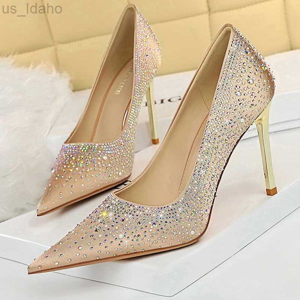 Elbise Ayakkabı Bigtree Sparkle Rhinestones Kadın Pompalar Lüks Yüksek Topuk Saten Moda Metal Topuk Stiletto 2022 L220923