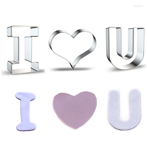 Backformen 3pcs Patisserie Reposteria Ich liebe u Cookie Cutter Formen Schimmel Cocktail Hochzeit Fondantkuchen Dekor Werkzeuge Keks DIY -Paste