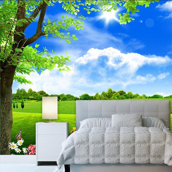 Wallpapers Dropship Benutzerdefinierte 3D-Wandbild Tapete Blauer Himmel Weiße Wolke Baum Landschaft Wohnzimmer TV Sofa Schlafzimmer Landschaftswandbilder