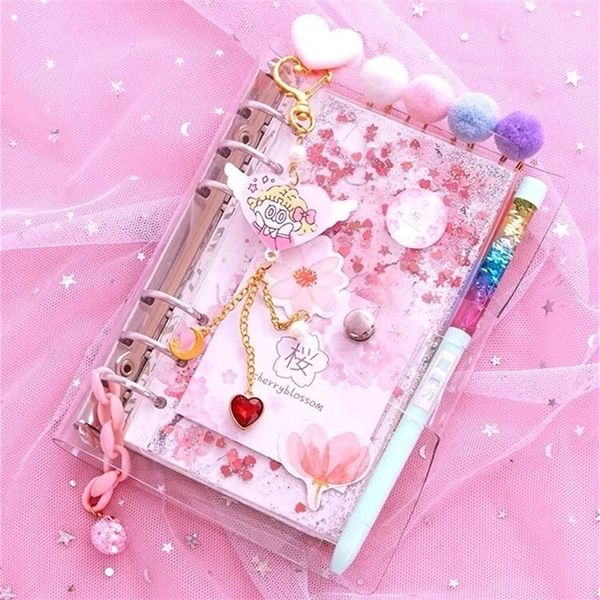 Block notes Sharkbang Kawaii Bling Cherry Blossoms A6 Diario a fogli mobili Set di quaderni Diario Taccuino Agenda Bullet Planner 160 fogli 220927