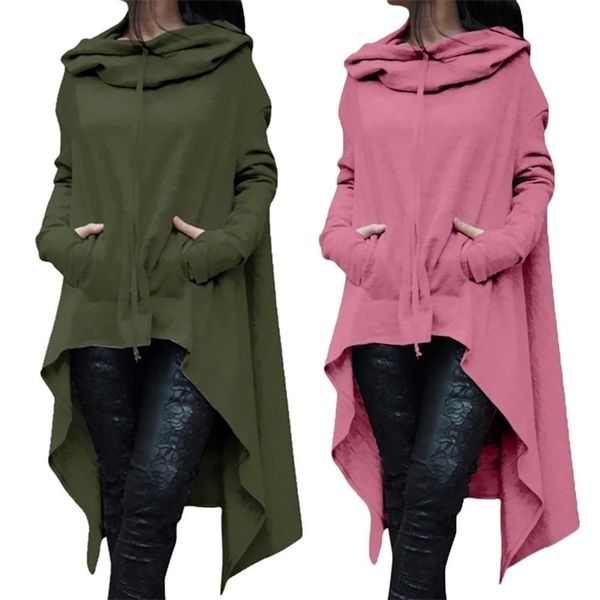 Damen Hoodies Sweatshirts Frauen unregelmäßige Saum Hoodies Sweatshirt Cloak Mode und Tasche Übergroße weibliche Kapuzenpullover Drop 220926