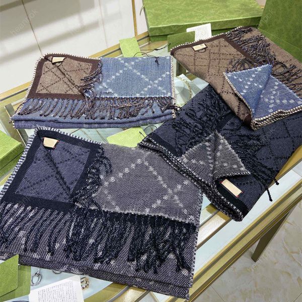 Cachecol de grife masculino e feminino, xale de lã, inverno, cachecóis quentes, cachecóis femininos, luxos, pashmina, clássico, cachecol de caxemira, lenços completos G, azuis