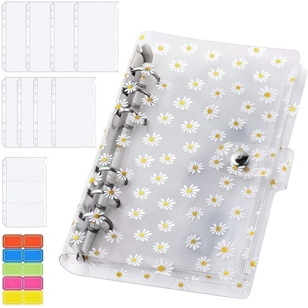 NOTEPADS A6 Daisy Notebook Planner Organizador Organizador 6 Tampa do anel 8 bolsos e 10 peças folhas de despesas 220927