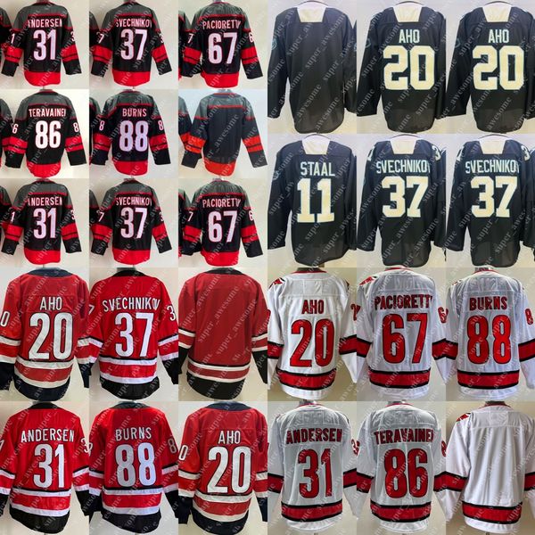 20 Sebastian Aho Jersey 88 Brent Burns 67 Max Pacioretty 37 Andrei Svechnikov 11 Staal 31 Frederik Andersen Teuvo Teravainen Hockey'Nhl Formaları