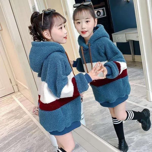 Bebek hoodies gevşek mavi pembe kış sıcak giysiler kızlar kazak çocuklar artı kadife yürümeye başlayan gençler üst kısımlar kalın çocuk sevimli Christm 20220927 e3