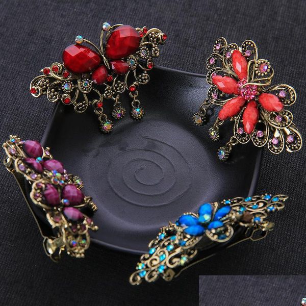 Clipes de cabelo Barrettes Lady Crystal Rhinestone Clips Spring Clips Mulheres Flor Flowe