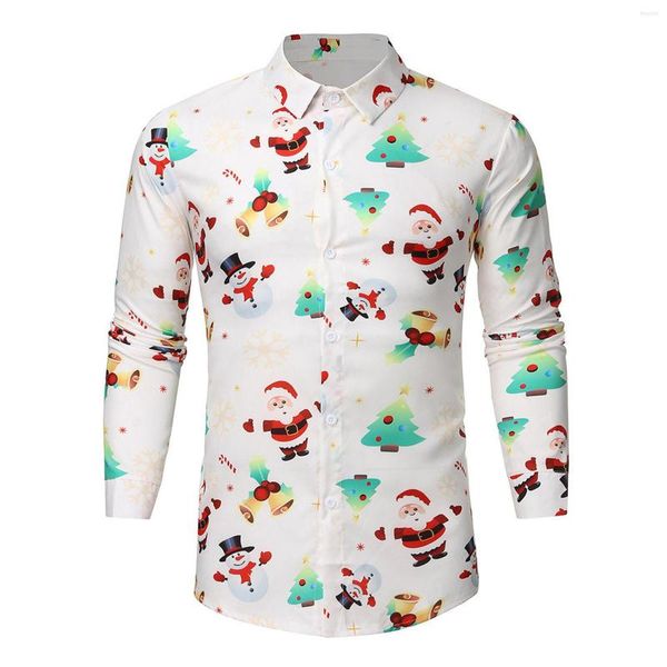 Camisas casuais masculinas camisa masculina manga média de Natal outono blusa impressa inverno moda de moda masculino masculino curto