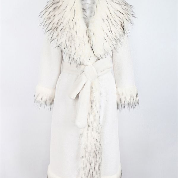 Giacche da donna Nerazzurri Inverno Lungo Bianco Spessore Caldo Lusso Elegante Soffice Cappotto in Pelliccia Sintetica Donna con Pelliccia di Volpe Trim Fasce Moda Europea 220926