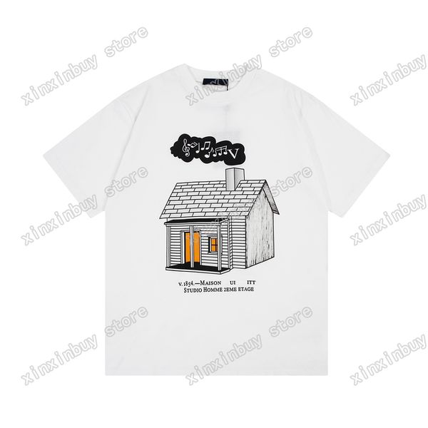 xinxinbuy Maglietta da uomo firmata T-shirt Paris house music stampa di lettere in cotone da donna nero bianco grigio XS-L