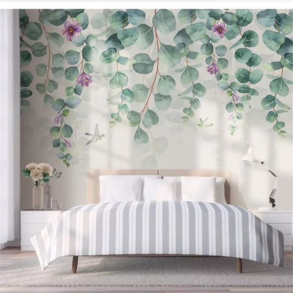 Duvar kağıtları wellyu duvar kağıtları ev dekor özel kağıt İskandinav minimalist tropikal yapraklar çiçekler kelebek kuş yatak odası behang 220927