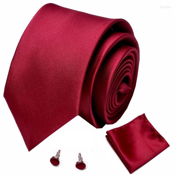 Fliegen Mode Feste Krawatte Für Männer Rotwein Seide Hochzeit Einstecktuch Manschettenknopf Geschenkset Neuheit Design Business