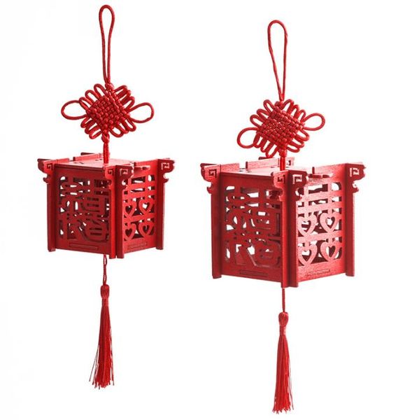 Pacote de presentes Partido da caixa de lanterna de lanterna favorita a chinês Red Wooden Laser Cut Candy Caixas