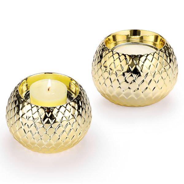 Candle perfumada Modern Ceramic Tealight Candelas Tone de bronze Tons de diamante Rodado redondo Titulares Votivos Conjunto de 2 Drop Yydhome amckh